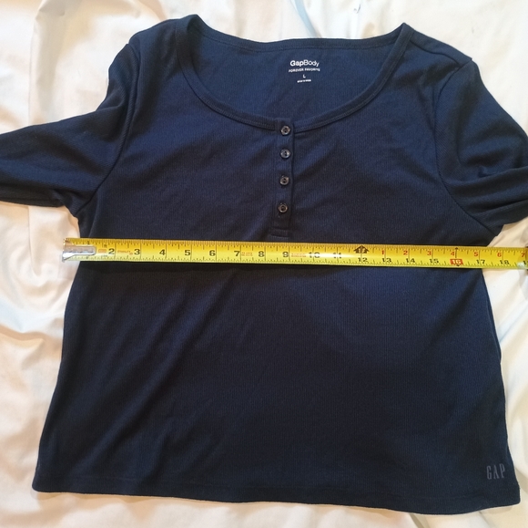 Women's GapBody Basic Ribbed Navy Long Sleeve Ribbed Henley Size Large - Picture 6 of 7